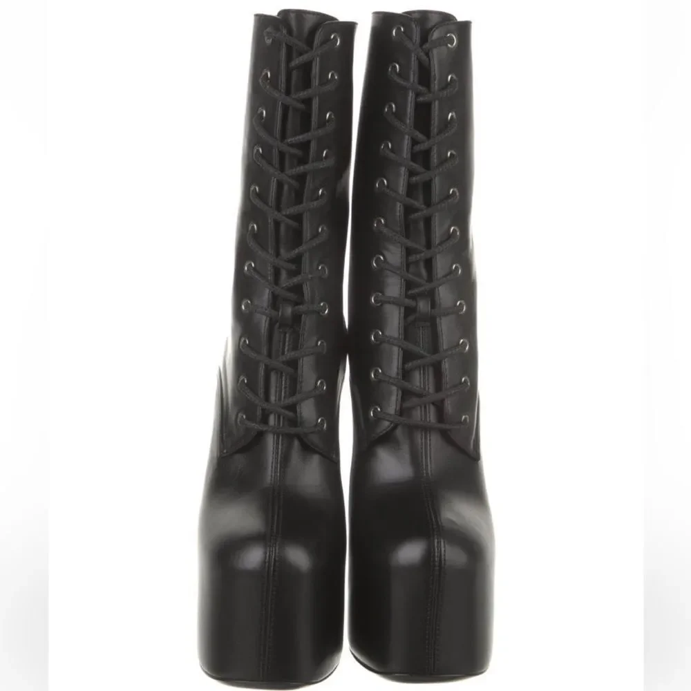 Saint Laurent Leather Lace-Up Boots - Picture 2 of 5